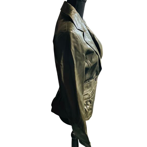 The Knits and Outerwear Co. Olive Green Single Button Leather Jacket, Sz S - Picture 4 of 11